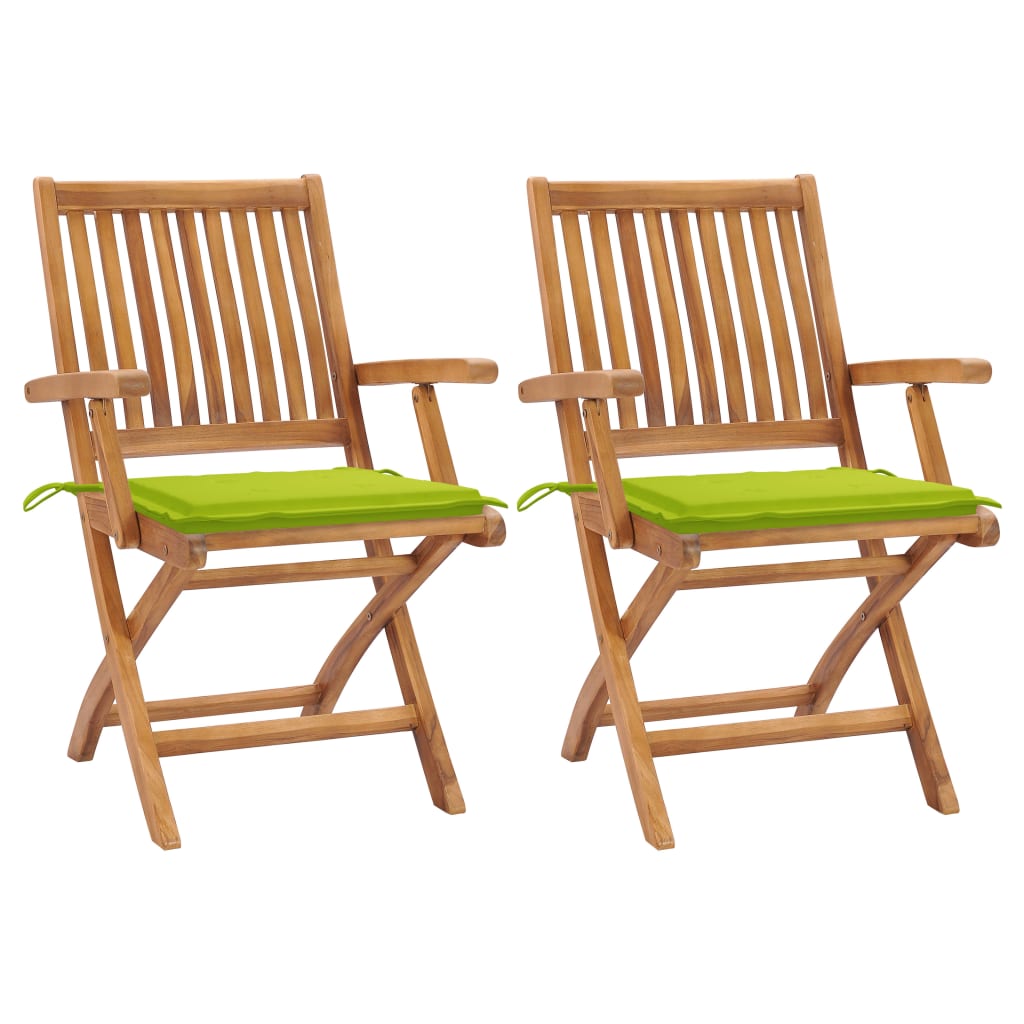 vidaXL Garden Chairs 2 pcs. with Light Green Cushions Solid Teak Wood