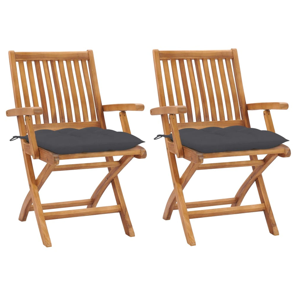 vidaXL Garden Chairs 2 pcs. with Anthracite Cushions Solid Teak Wood