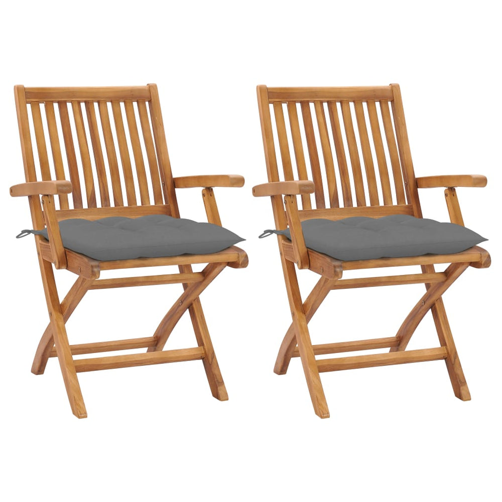 vidaXL Garden Chairs 2 pcs. with Gray Cushions Solid Teak Wood