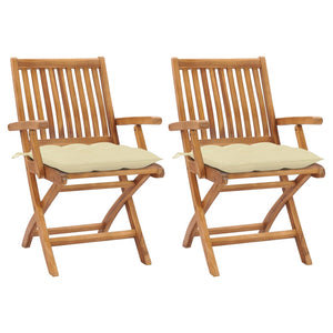 vidaXL Garden Chairs 2 pcs. with Cream White Cushions Solid Teak Wood