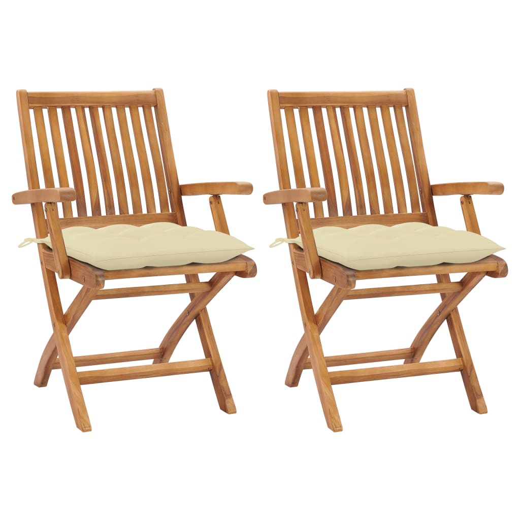 vidaXL Garden Chairs 2 pcs. with Cream White Cushions Solid Teak Wood