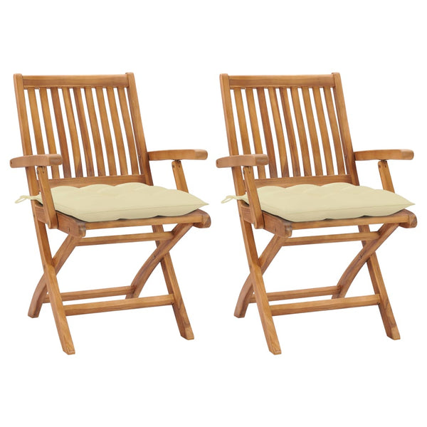 vidaXL Garden Chairs 2 pcs. with Cream White Cushions Solid Teak Wood