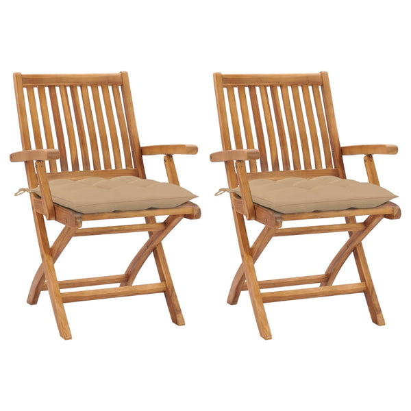 vidaXL Garden Chairs 2 pcs. with Beige Cushions Solid Teak Wood