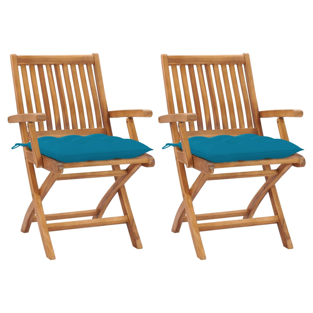 vidaXL Garden Chairs 2 pcs. with Light Blue Cushions Solid Teak Wood