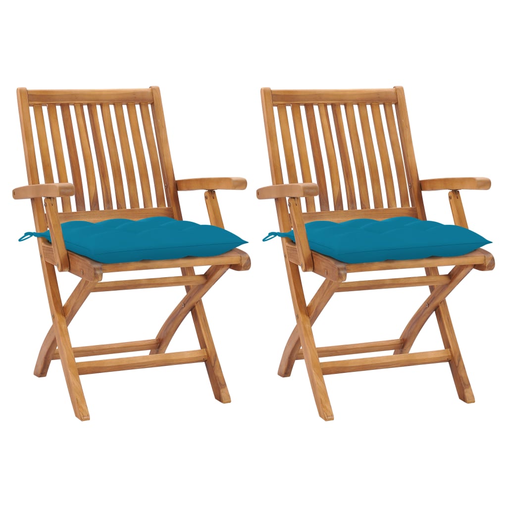 vidaXL Garden Chairs 2 pcs. with Light Blue Cushions Solid Teak Wood