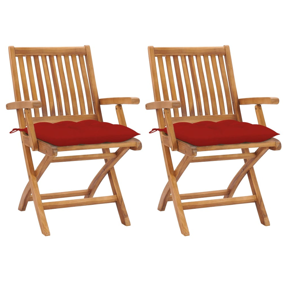 vidaXL Garden Chairs 2 pcs. with Red Cushions Solid Teak Wood