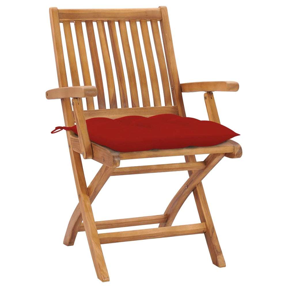 vidaXL Garden Chairs 2 pcs. with Red Cushions Solid Teak Wood