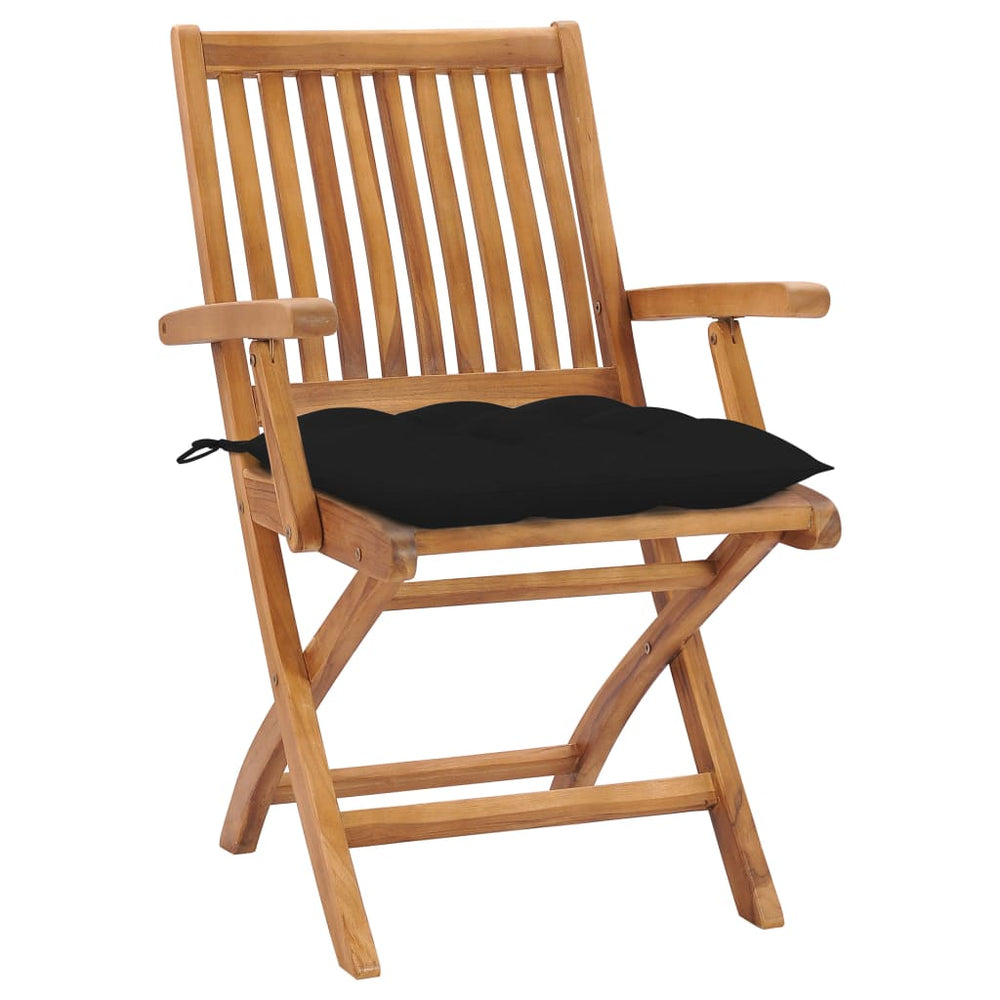 vidaXL Garden Chairs 2 pcs. with Black Cushions Solid Teak Wood