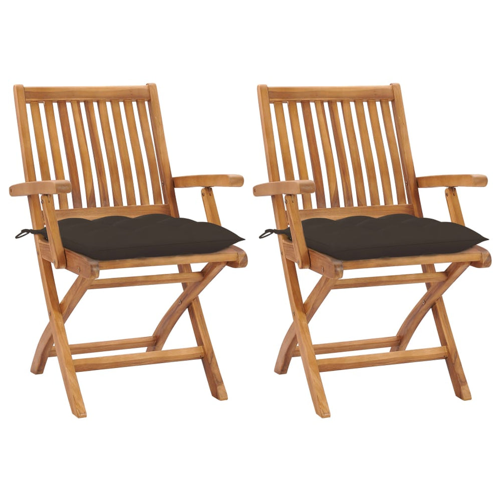 vidaXL Garden Chairs 2 pcs. with Taupe Cushions Solid Teak Wood