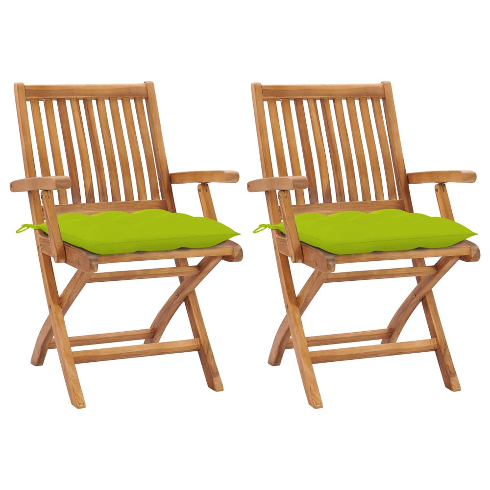 vidaXL Garden Chairs 2 pcs. with Light Green Cushions Solid Teak Wood