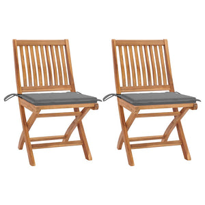 vidaXL Garden Chairs 2 pcs. with Gray Cushions Solid Teak Wood