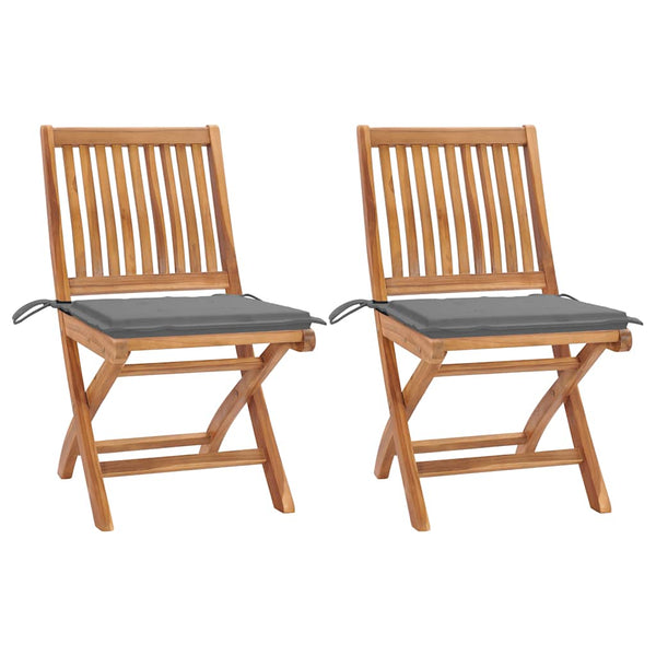 vidaXL Garden Chairs 2 pcs. with Gray Cushions Solid Teak Wood