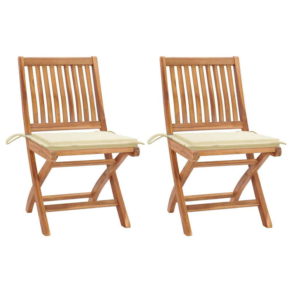 vidaXL Garden Chairs 2 pcs. with Cream Cushions Solid Teak Wood