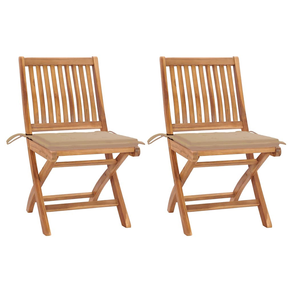 vidaXL Garden Chairs 2 pcs. with Beige Cushions Solid Teak Wood