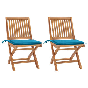 vidaXL Garden Chairs 2 pcs. with Blue Cushions Solid Teak Wood