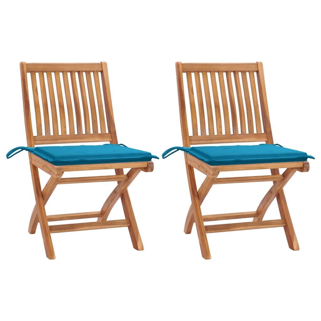 vidaXL Garden Chairs 2 pcs. with Blue Cushions Solid Teak Wood