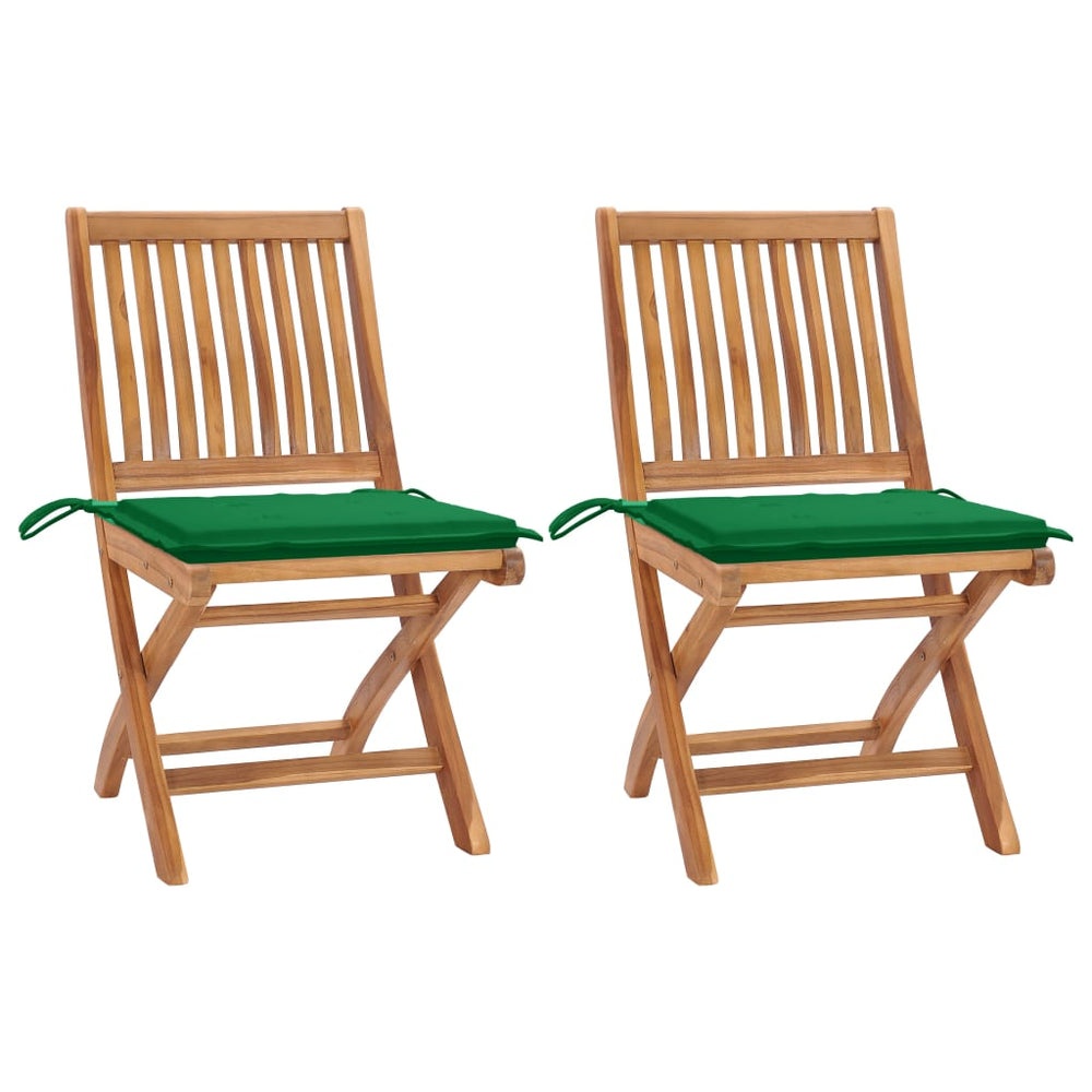 vidaXL Garden Chairs 2 pcs. with Green Cushions Solid Teakwood