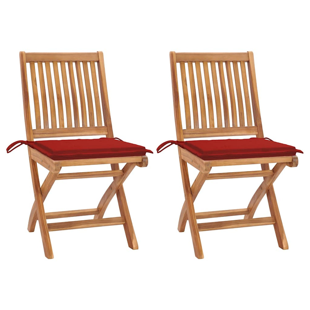 vidaXL Garden Chairs 2 pcs. with Red Cushions Solid Teakwood