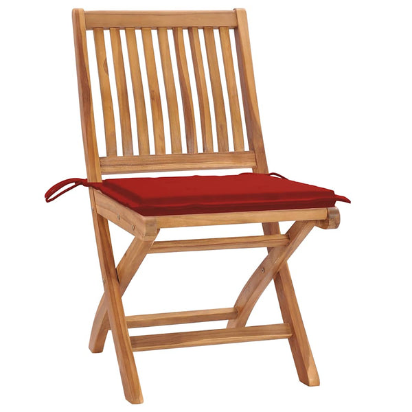vidaXL Garden Chairs 2 pcs. with Red Cushions Solid Teakwood