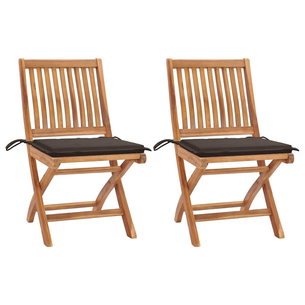 vidaXL Garden Chairs 2 pcs. with Taupe Cushions Solid Teak Wood