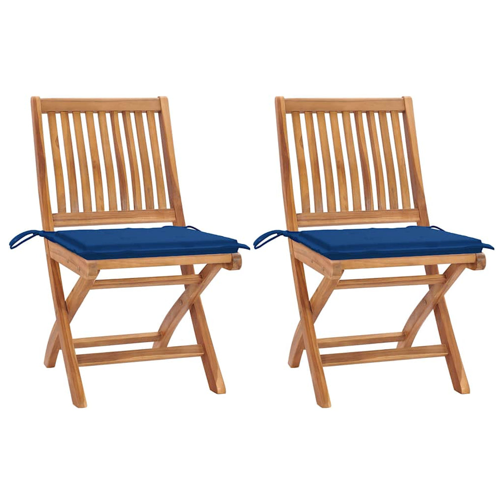 vidaXL Garden Chairs 2 pcs. with Royal Blue Cushions Solid Teak Wood
