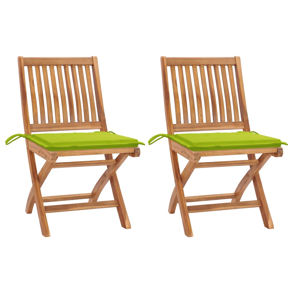 vidaXL Garden Chairs 2 pcs. with Light Green Cushions Solid Teak Wood