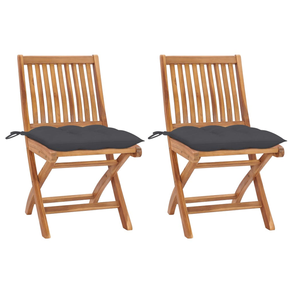 vidaXL Garden Chairs 2 pcs. with Anthracite Cushions Solid Teak Wood