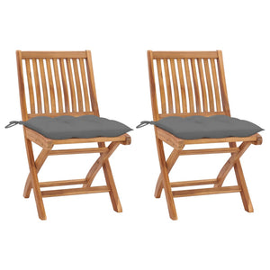 vidaXL Garden Chairs 2 pcs. with Gray Cushions Solid Teak Wood