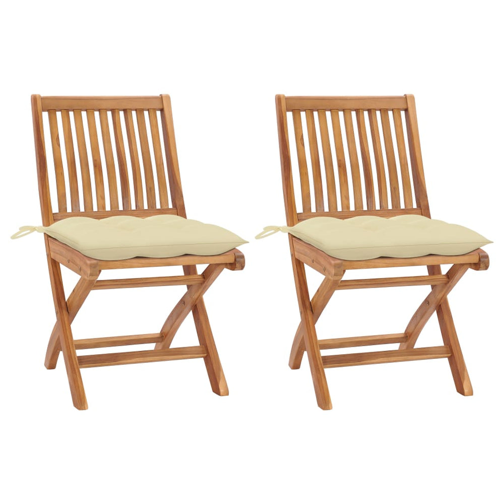 vidaXL Garden Chairs 2 pcs. with Cream White Cushions Solid Teak Wood