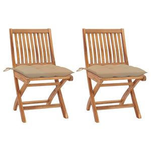vidaXL Garden Chairs 2 pcs. with Beige Cushions Solid Teak Wood