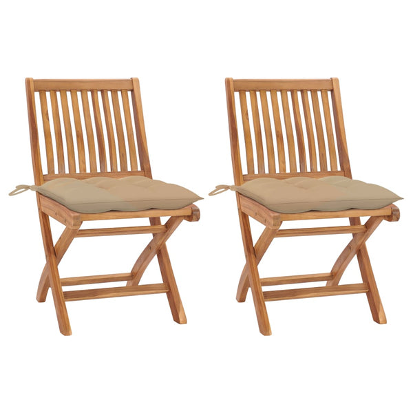 vidaXL Garden Chairs 2 pcs. with Beige Cushions Solid Teak Wood