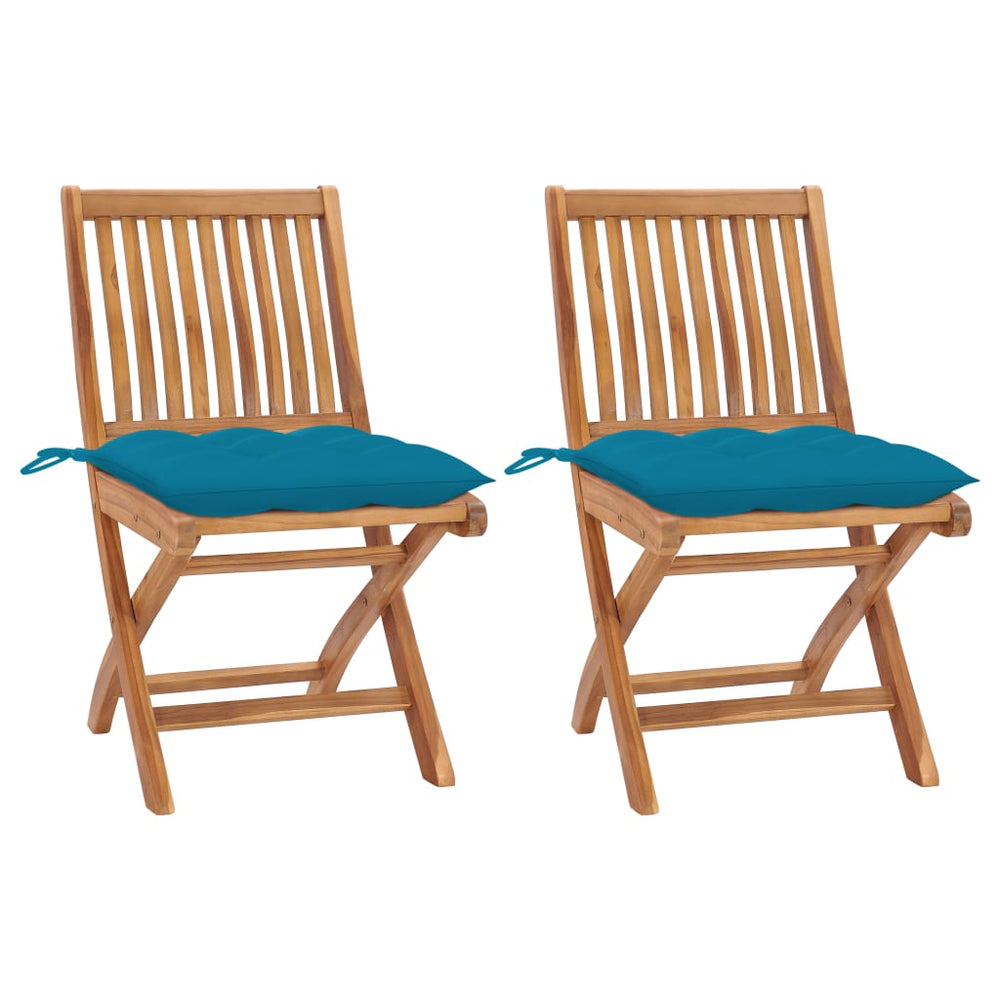 vidaXL Garden Chairs 2 pcs. with Light Blue Cushions Solid Teak Wood