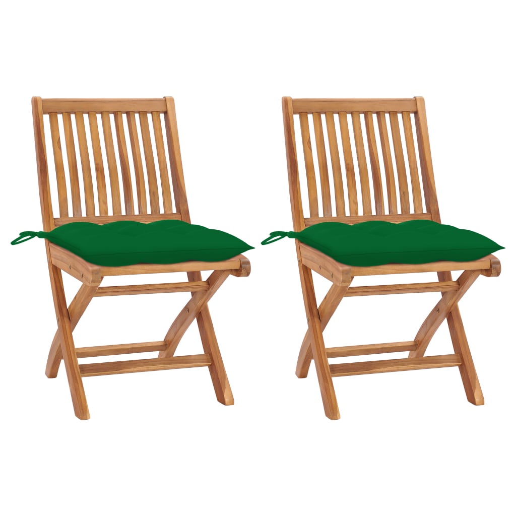 vidaXL Garden Chairs 2 pcs. with Green Cushions Solid Teak Wood