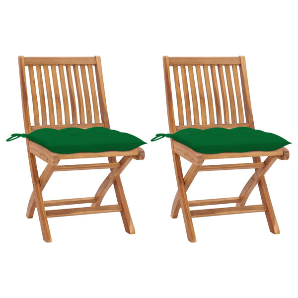 vidaXL Garden Chairs 2 pcs. with Green Cushions Solid Teak Wood