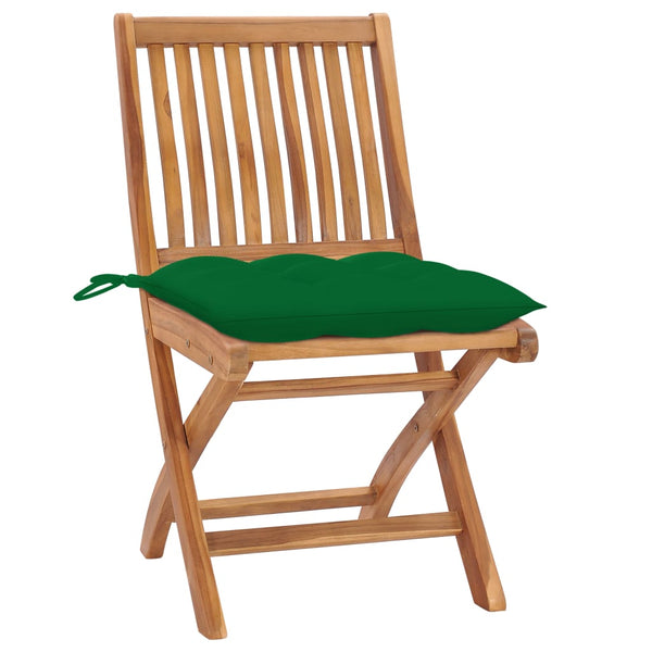 vidaXL Garden Chairs 2 pcs. with Green Cushions Solid Teak Wood