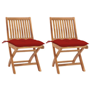 vidaXL Garden Chairs 2 pcs. with Red Cushions Solid Teak Wood