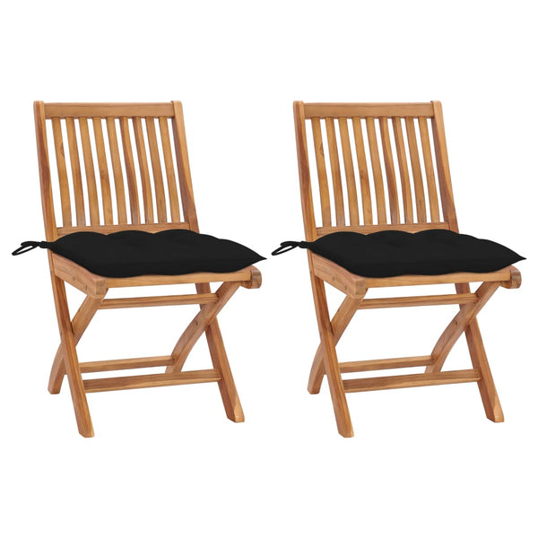 vidaXL Garden Chairs 2 pcs. with Black Cushions Solid Teak Wood