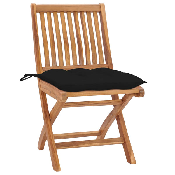 vidaXL Garden Chairs 2 pcs. with Black Cushions Solid Teak Wood