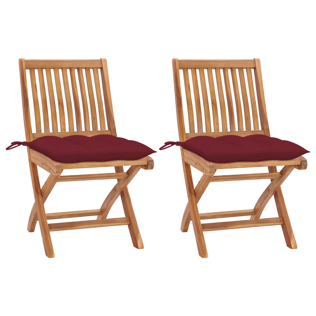 vidaXL Garden Chairs 2 pcs. with Wine Red Cushions Solid Teak Wood