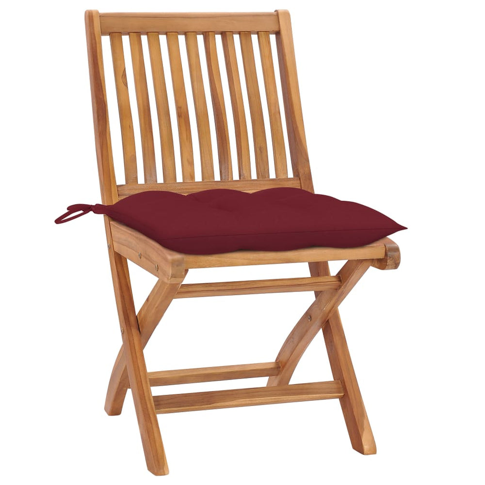 vidaXL Garden Chairs 2 pcs. with Wine Red Cushions Solid Teak Wood