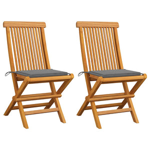 vidaXL Garden Chairs with Grey Cushions 2 pcs. Solid Teak Wood