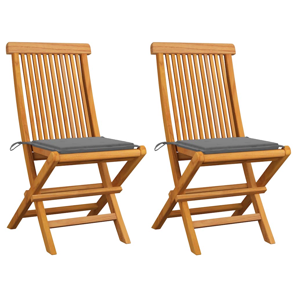 vidaXL Garden Chairs with Grey Cushions 2 pcs. Solid Teak Wood