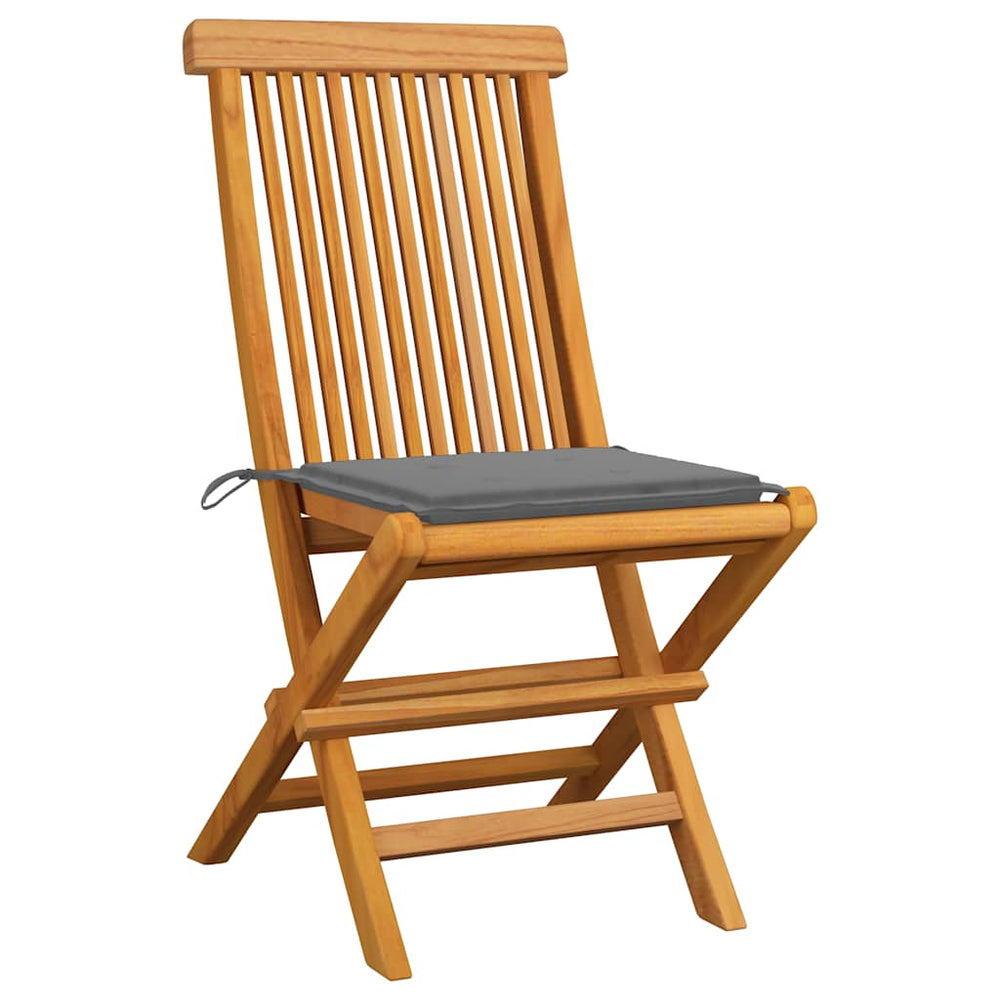 vidaXL Garden Chairs with Grey Cushions 2 pcs. Solid Teak Wood