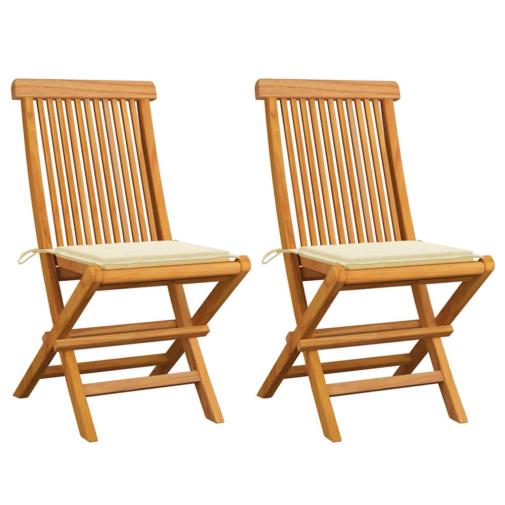 vidaXL Garden Chairs with Cream White Cushions 2 pcs Solid Teak Wood