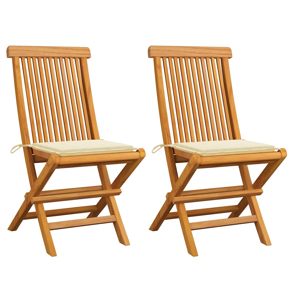 vidaXL Garden Chairs with Cream White Cushions 2 pcs Solid Teak Wood