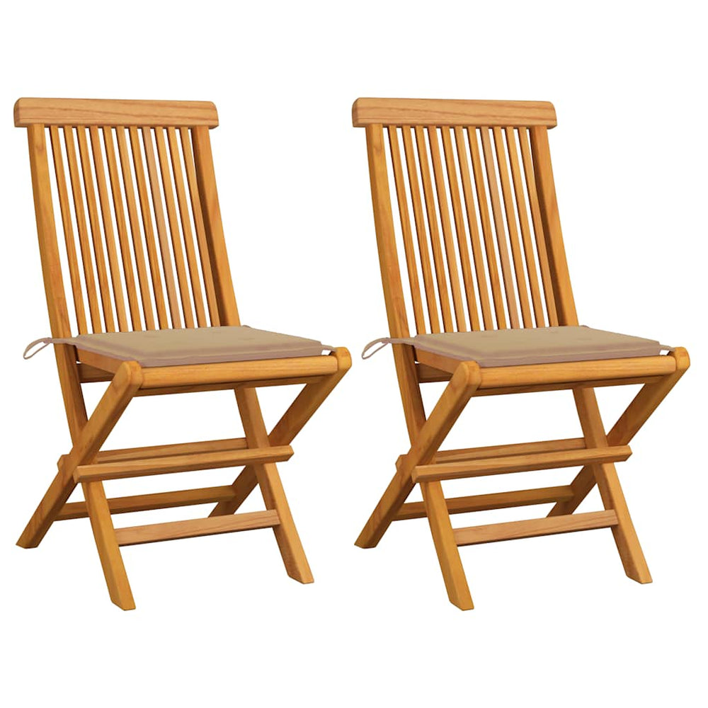 vidaXL Garden Chairs with Beige Cushions 2 pcs. Solid Teak Wood