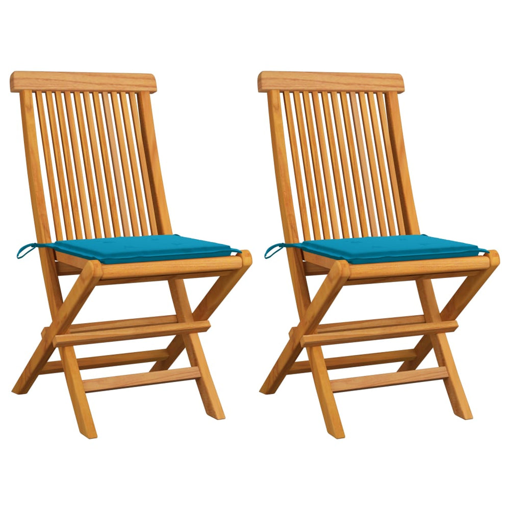 vidaXL Garden Chairs with Blue Cushions 2 pcs. Solid Teak Wood