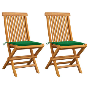 vidaXL Garden Chairs with Green Cushions 2 pcs. Solid Teak Wood