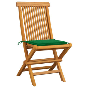 vidaXL Garden Chairs with Green Cushions 2 pcs. Solid Teak Wood