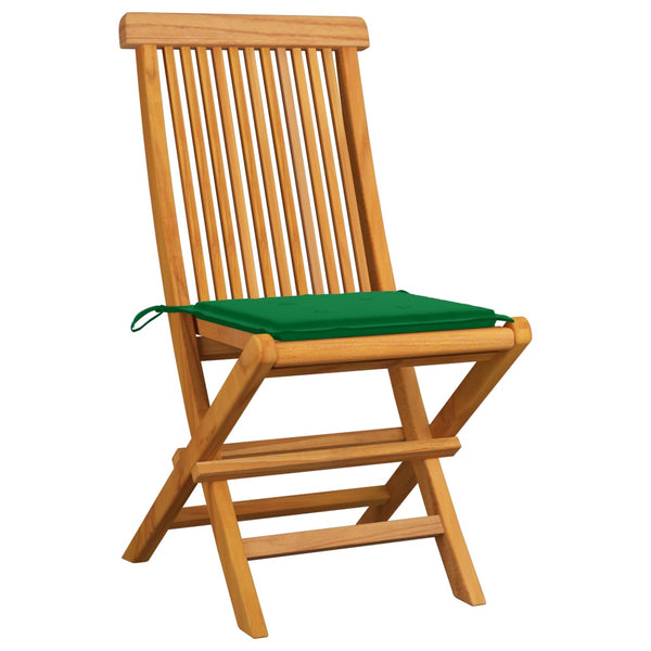 vidaXL Garden Chairs with Green Cushions 2 pcs. Solid Teak Wood